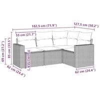 4-delige Loungeset met kussens poly rattan bruin - thumbnail