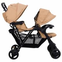 VidaXL Tweelingkinderwagen tandem staal taupe - thumbnail