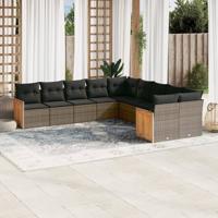 11-delige Loungeset met kussens poly rattan grijs - thumbnail