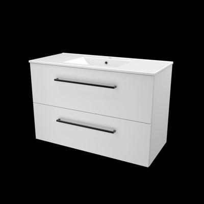 Basic-Line Start 46 Badkamermeubelset - 100 x 46 cm - Met Grepen - 2 Lades - Keramische Wastafel - 1 Kraangat - Ice White