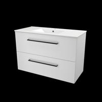 Basic-Line Start 46 Badkamermeubelset - 100 x 46 cm - Met Grepen - 2 Lades - Keramische Wastafel - 1 Kraangat - Ice White - thumbnail