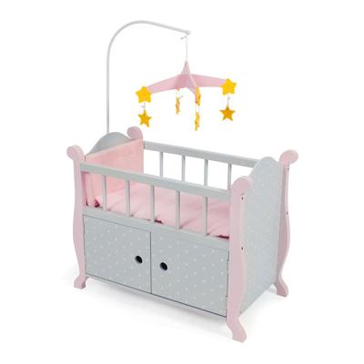 Houten Poppen ledikantje met mobiel - Puntos Grijs