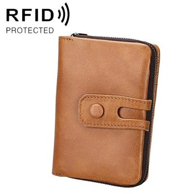3577 antimagnetische RFID mannen en vrouwen gek paard textuur lederen rits portemonnee (geel-bruin)