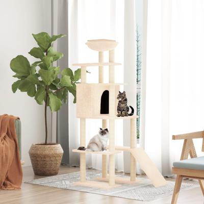 VidaXL Kattenmeubel met sisal krabpalen 166 cm crèmekleurig VidaXL Kattenmeubel met sisal krabpalen 166 cm crèmekleurig