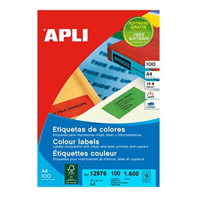 Apli Gekleurde etiketten ft 105 x 37 mm (b x h), geel, 1.600 stuks, 16 per blad, doos van 100 blad Apli Gekleurde etiketten ft 105 x 37 mm (b x h), geel, 1.600 stuks, 16 per blad, doos van 100 blad