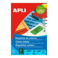 Apli Gekleurde etiketten ft 105 x 37 mm (b x h), geel, 1.600 stuks, 16 per blad, doos van 100 blad - thumbnail