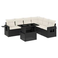 7-delige Loungeset met kussens poly rattan zwart - thumbnail