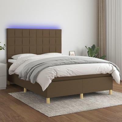 Boxspring met matras en LED stof donkerbruin 140x200 cm