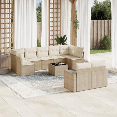 9-delige Loungeset met kussens poly rattan beige
