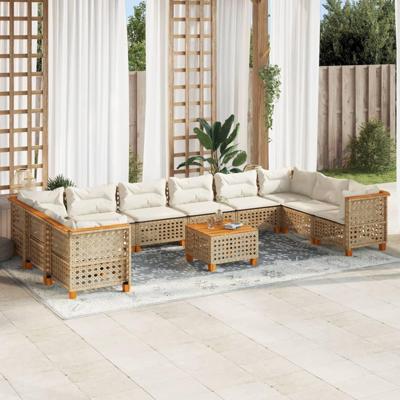 11-delige Tuinset met kussens poly rattan beige