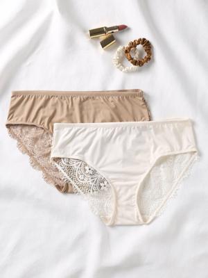 Set van 2 slipjes voor zwangere vrouwen van microvezel en kant ENVIE DE FRAISE mokka