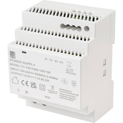 TRU COMPONENTS TC-13710884 DIN-rail netvoeding Verbruik (stand-by) 0.3 W 12 V/DC 7.1 A 85.2 W Aantal uitgangen:1 x Inhoud 1 stuk(s)