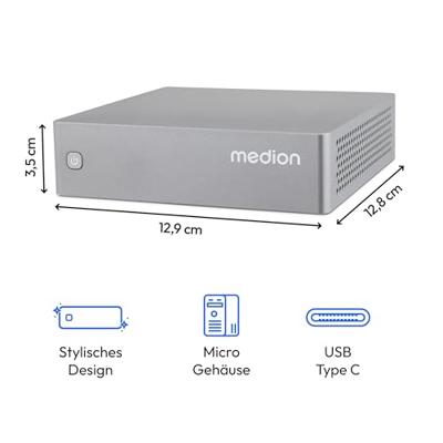 MEDION S06 Mini PC (Intel Core i5-1335U, 16GB DDR4 RAM, 512 GB SSD, LAN, WLAN, VESA, HDMI, DP, zonder OS)