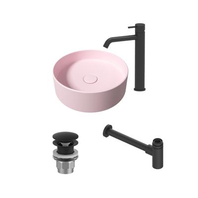 Salenzi Waskomset Hide Circle 40x12 cm Incl Hoge Kraan Mat Roze