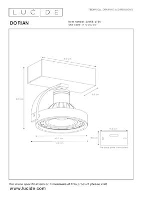 Lucide DORIAN - Plafondspot - Ø 11,7 cm - LED Dim to warm - GU10 (ES111) - 1x12W 2200K/3000K - Zwart Lucide DORIAN - Plafondspot - Ø 11,7 cm - LED Dim to warm - GU10 (ES111) - 1x12W 2200K/3000K - Zwart