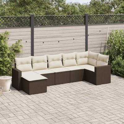 8-delige Loungeset met kussens poly rattan bruin