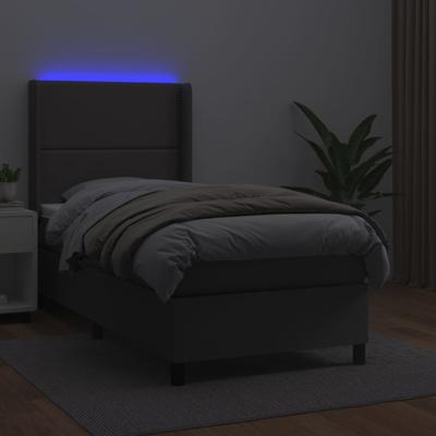 Boxspring met matras en LED kunstleer grijs 90x200 cm - thumbnail