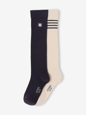 Set van 2 paar hoge sokken voor meisjes blauwgroen Set van 2 paar hoge sokken voor meisjes blauwgroen