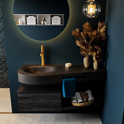 MONDIAZ RIVA 120cm badmeubel onderkast / planchet kleur Antracite met 1 lade. Wastafel DULCET links 1 kraangat kleur Urban.