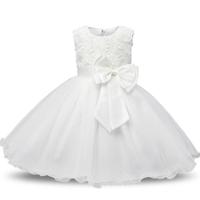 Witte meisjes mouwloos Rose Flower patroon Bow-knoop Lace Dress Toon jurk Kid grootte: 90cm - thumbnail