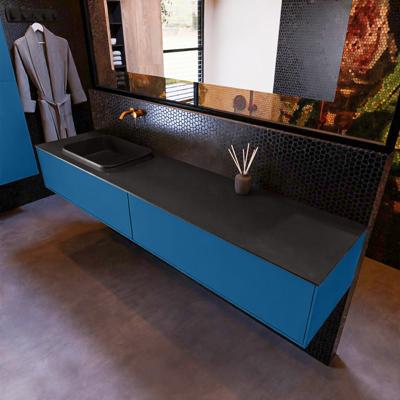 Badkamermeubelset Mondiaz Erin 200 cm met 2 Lades met RIDGE Wastafel Links Urban Zonder Kraangaten Greeploos Mat Jeans