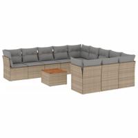 12-delige Loungeset met kussens poly rattan gemengd beige - thumbnail
