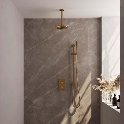 Brauer Gold Carving Thermostatische Regendoucheset Inbouw - Hoofddouche 20 cm - 3 Weg - Handdouche Staaf - Doucheslang - Geintegreerde Glijstang - Geborsteld Goud