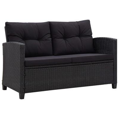 3-delige Tuinset met kussens poly rattan zwart - thumbnail