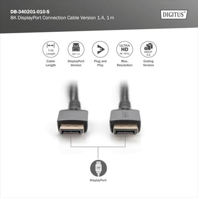 Digitus DB-340201-010-S DisplayPort-kabel DisplayPort Aansluitkabel DisplayPort-stekker 1 m Zwart Afgeschermd (drievoudig), Flexibel, Halogeenvrij, Rond Digitus DB-340201-010-S DisplayPort-kabel DisplayPort Aansluitkabel DisplayPort-stekker 1 m Zwart Afgeschermd (drievoudig), Flexibel, Halogeenvrij, Rond