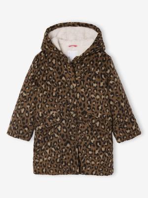 Mantel met capuchon van Laine stof met luipaardprint voor meisjes bruin