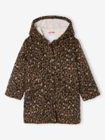 Mantel met capuchon van Laine stof met luipaardprint voor meisjes bruin - thumbnail