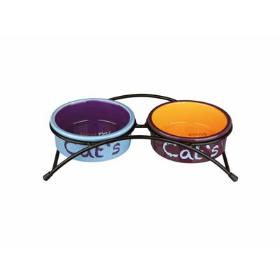 Voerbak voor katten Trixie Eat on Feet Oranje Licht Blauw Lila Keramisch Ijzer Ø 12 cm (2 Stuks) - thumbnail