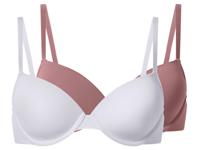 esmara Set van 2 dames T-shirt-BH's (Roze/wit, 80B) - thumbnail