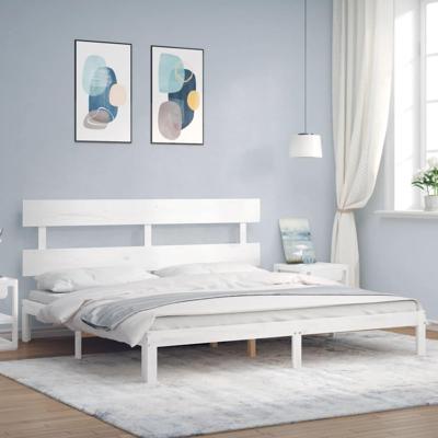 Bedframe met hoofdbord massief hout wit