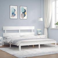 Bedframe met hoofdbord massief hout wit - thumbnail
