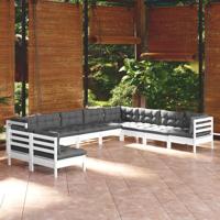 10-delige Loungeset met kussens massief grenenhout wit - thumbnail