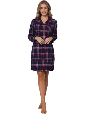Rebelle dames nachthemd Flanel met knoopsluiting- Donkerblauw