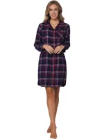 Rebelle dames nachthemd Flanel met knoopsluiting- Donkerblauw - thumbnail