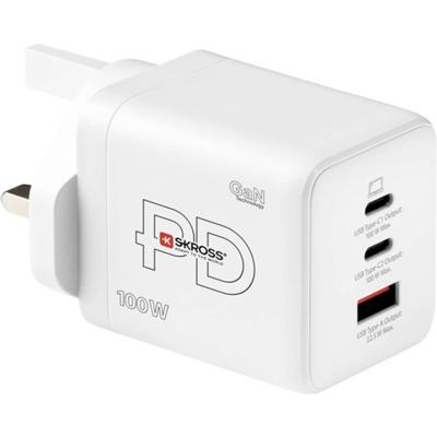 Skross Power Charger Combo+ 100W UK USB-oplader 100 W 2x USB-C, 1x USB-A USB PD Wit Binnen USB Power Delivery (USB-PD), GaN