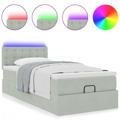 Ottoman bed met matras en LED's 90x200cm fluweel lichtgrijs - thumbnail