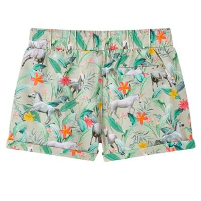 Kindershorts met trekkoord eenhoorn en plantenprint 92 lichtkaki