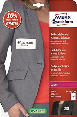 Avery-Zweckform L4783-20 Naametiketten 88.9 x 31 mm Acetaatzijde Wit 320 stuk(s) Weer verwijderbaar Laser (zwart/wit), Laser (kleur), Kopiëren (zwart/wit), Avery-Zweckform L4783-20 Naametiketten 88.9 x 31 mm Acetaatzijde Wit 320 stuk(s) Weer verwijderbaar Laser (zwart/wit), Laser (kleur), Kopiëren (zwart/wit),