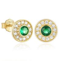 Elenza Goudkleurige Studs met Groene Smaragd en Zirkonia - thumbnail