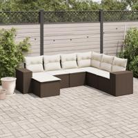 7-delige Loungeset met kussens poly rattan bruin - thumbnail