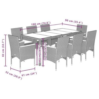9-delige Tuinset met kussens poly rattan en acaciahout grijs