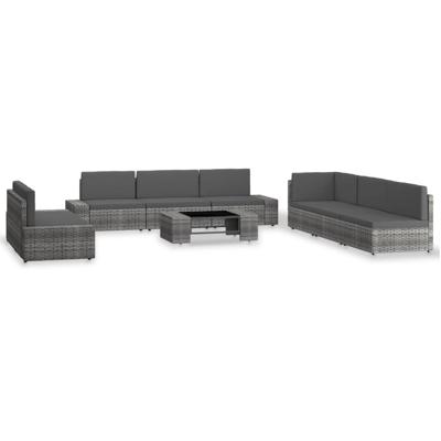 9-delige Loungeset poly rattan grijs