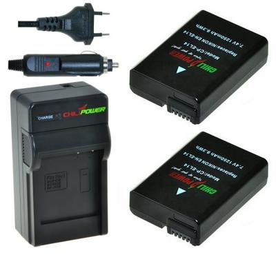2 x EN-EL14 accu's voor Nikon - inclusief oplader en autolader - Origineel ChiliPower 2 x EN-EL14 accu's voor Nikon - inclusief oplader en autolader - Origineel ChiliPower