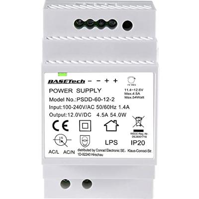 Basetech BT-2250320 DIN-rail netvoeding 12 V 4.5 A 54 W Aantal uitgangen:2 x Inhoud 1 stuk(s) Basetech BT-2250320 DIN-rail netvoeding 12 V 4.5 A 54 W Aantal uitgangen:2 x Inhoud 1 stuk(s)