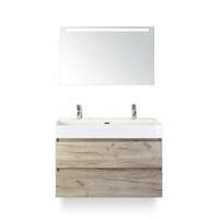 Maxx XL Badmeubelset 100 cm - Craft Oak - Wastafel Kube 2 kraangaten - met Sence Spiegel - thumbnail