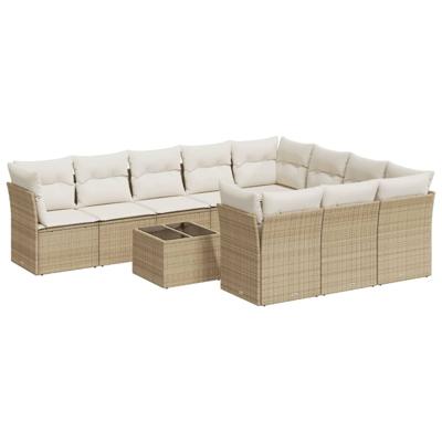 11-delige Tuinset met kussens poly rattan beige